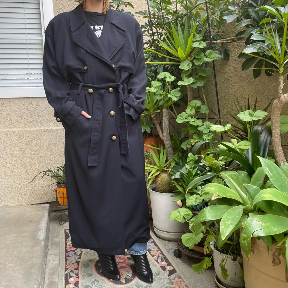 Vintage 90’s navy blue/gold Dana Buchman wool oversized double sided long coat